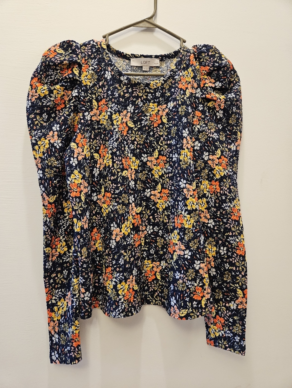 Loft Navy Floral Long-Sleeve Smocked Top